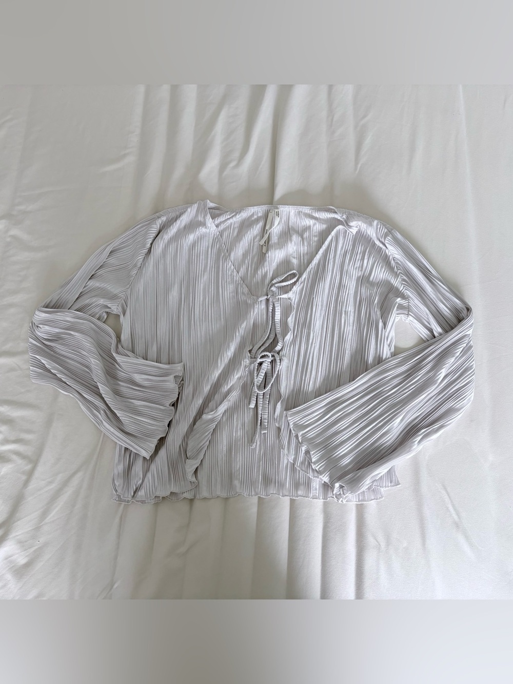 Anthropologie Light Gray Pleated Tie-Front Blouse